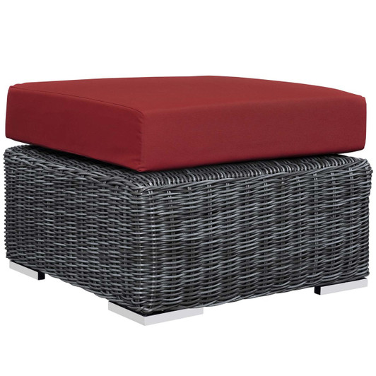 Summon Outdoor Patio Sunbrella® Ottoman, Sunbrella Rattan Wicker, Red 13363