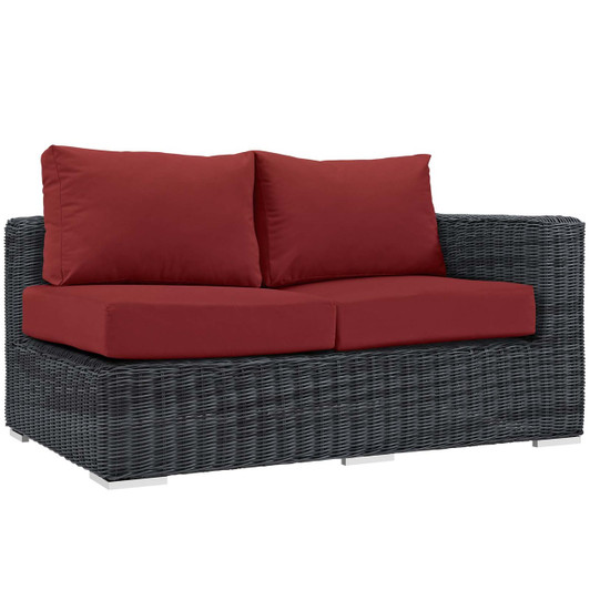 Summon Outdoor Patio Sunbrella® Right Arm Loveseat, Sunbrella Rattan Wicker, Red 13367