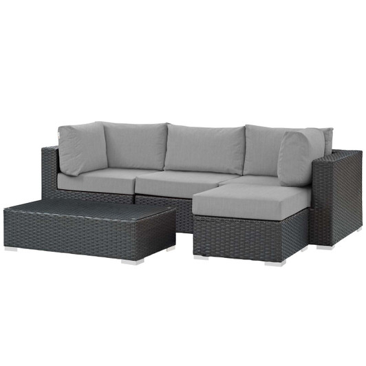 Sojourn 5 Piece Outdoor Patio Sunbrella® Sectional Set, Sunbrella Rattan Wicker, Grey Gray 13394