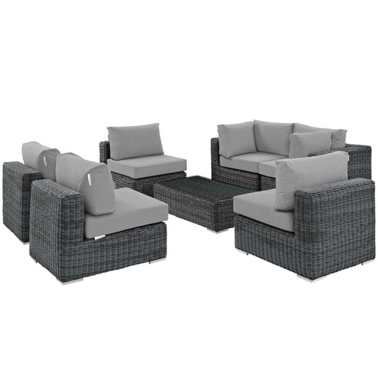 Summon 7 Piece Outdoor Patio Sunbrella® Sectional Set, Sunbrella Rattan Wicker, Grey Gray 13408