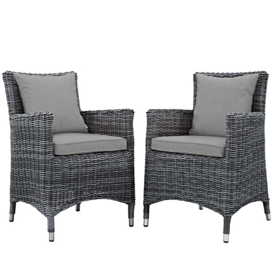 Summon 2 Piece Outdoor Patio Sunbrella® Dining Set, Sunbrella Rattan Wicker, Grey Gray 13524