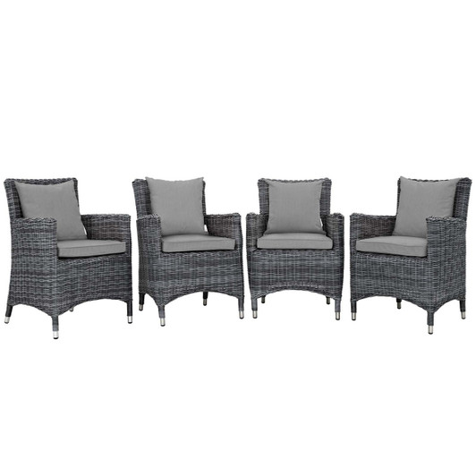 Summon 4 Piece Outdoor Patio Sunbrella® Dining Set, Sunbrella Rattan Wicker, Grey Gray 13526
