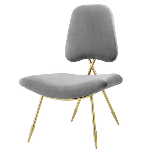 Ponder Upholstered Velvet Lounge Chair, Velvet Fabric Metal Steel, Grey Gray 13685