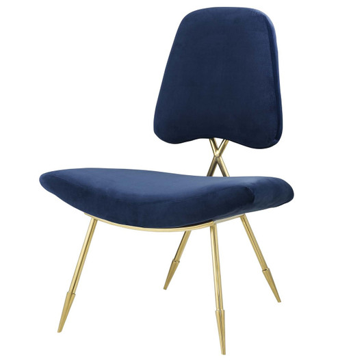 Ponder Upholstered Velvet Lounge Chair, Velvet Fabric Metal Steel, Navy Blue 13687