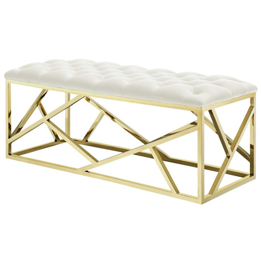 Intersperse Bench, Velvet Fabric Metal Steel, Gold Ivory 13775