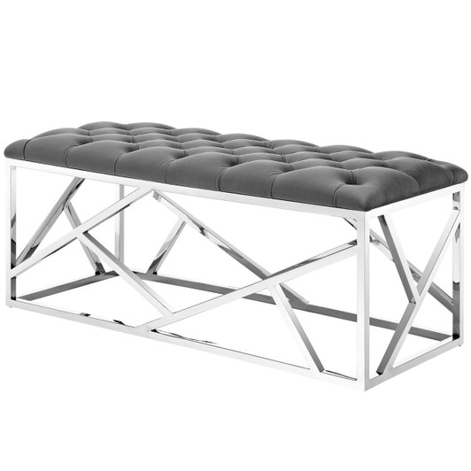 Intersperse Bench, Velvet Fabric Metal Steel, Grey Gray 13814