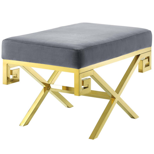 Rove Velvet Bench, Velvet Fabric Metal Steel, Gold Gray 13831