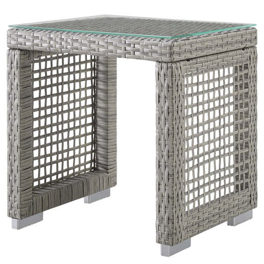 Aura Outdoor Patio Wicker Rattan Side Table, Rattan, Wicker, Glass, Grey Gray 13872 Aura Outdoor Patio Wicker Rattan Side Table, Rattan, Wicker, Glass, Grey Gray 13872
