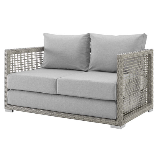 Aura Outdoor Patio Wicker Rattan Loveseat, Rattan Wicker, Grey Gray 13876 Aura Outdoor Patio Wicker Rattan Loveseat, Rattan Wicker, Grey Gray 13876