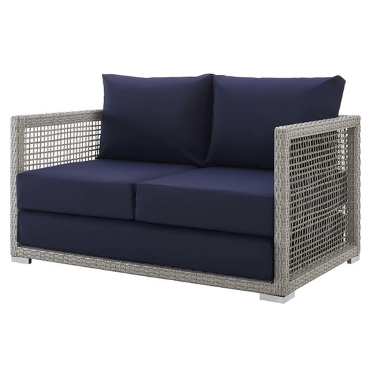 Aura Outdoor Patio Wicker Rattan Loveseat, Rattan Wicker, Grey Gray 13877