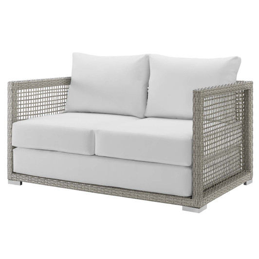 Aura Outdoor Patio Wicker Rattan Loveseat, Rattan Wicker, Grey Gray White 13878