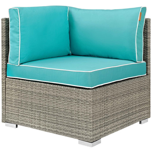 Repose Outdoor Patio Corner, Sunbrella Rattan Wicker, Blue Light Gray 13894