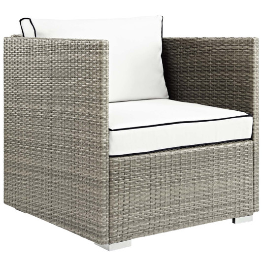 Repose Outdoor Patio Armchair, Sunbrella Rattan Wicker, White Light Gray 13911