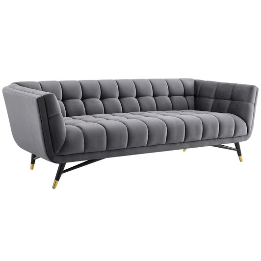 Adept Upholstered Velvet Sofa, Velvet Fabric, Grey Gray 14102