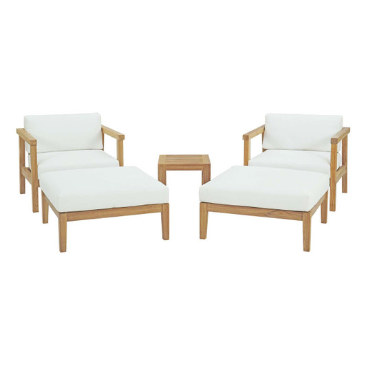 Bayport 5 Piece Outdoor Patio Teak Set, Wood, White Natural 14188