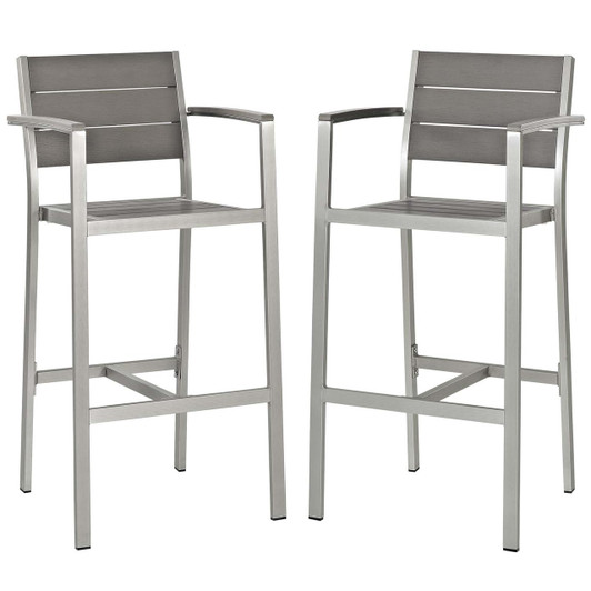 Shore Bar Stool Outdoor Patio Aluminum Set of 2, Aluminum Metal Steel, Grey Gray 14240