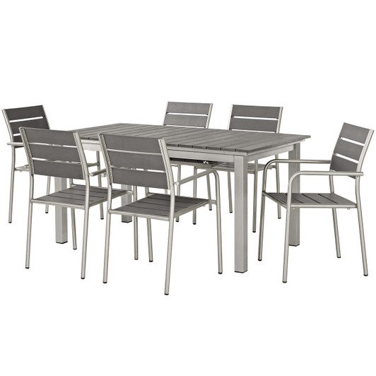Shore 7 Piece Outdoor Patio Aluminum Outdoor Dining Set, Aluminum Metal Steel, Grey Gray 14246