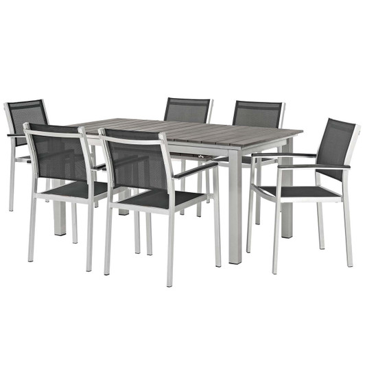 Shore 7 Piece Outdoor Patio Aluminum Outdoor Dining Set, Aluminum Metal Steel, Black 14247