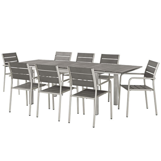 Shore 9 Piece Outdoor Patio Aluminum Outdoor Dining Set, Aluminum Metal Steel, Grey Gray 14248