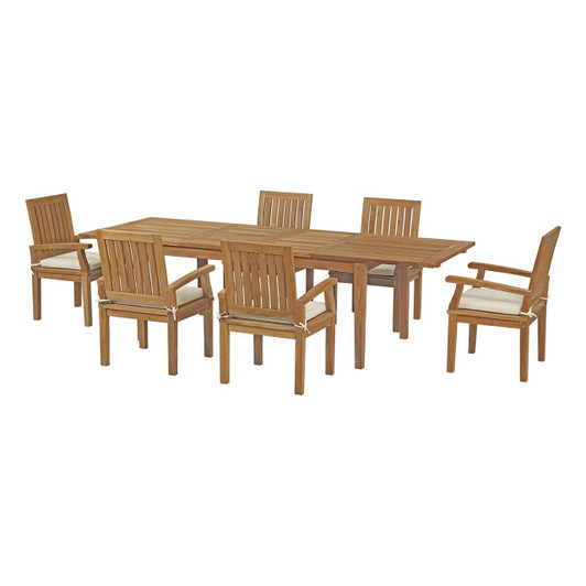 Marina 7 Piece Outdoor Patio Teak Outdoor Dining Set, Wood, White Natural 14269