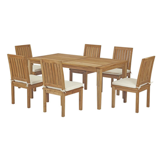 Marina 7 Piece Outdoor Patio Teak Outdoor Dining Set, Wood, White Natural 14284