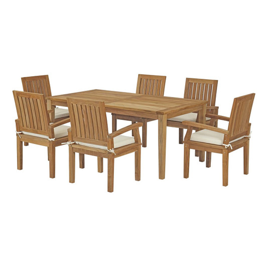 Marina 7 Piece Outdoor Patio Teak Outdoor Dining Set, Wood, White Natural 14285