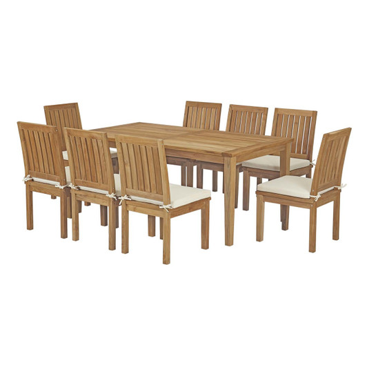 Marina 9 Piece Outdoor Patio Teak Outdoor Dining Set, Wood, White Natural 14298