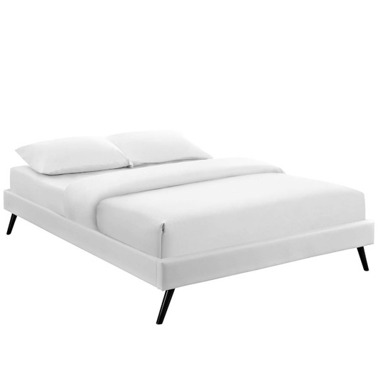 Loryn Full Vinyl Bed Frame with Round Splayed Legs, Full Size, Faux Vinyl Leather, White, 14464
