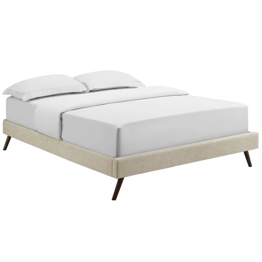 Loryn Full Fabric Bed Frame with Round Splayed Legs, Full Size, Fabric, Beige, 14466