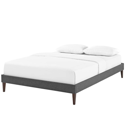 Tessie Queen Fabric Bed Frame with Squared Tapered Legs, Queen Size, Fabric, Grey Gray, 14490