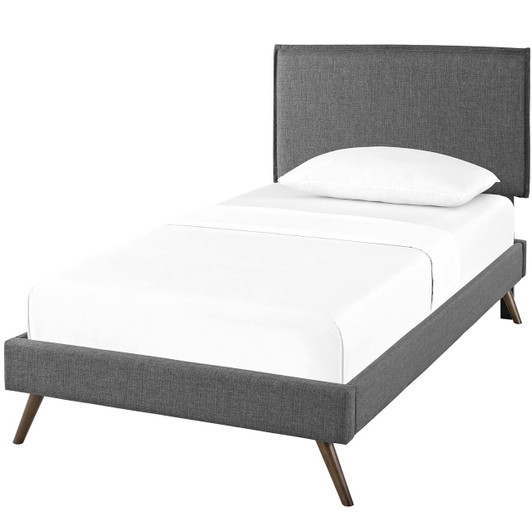 Amaris Twin Fabric Platform Bed with Round Splayed Legs, Twin Size, Fabric, Grey Gray, 14500