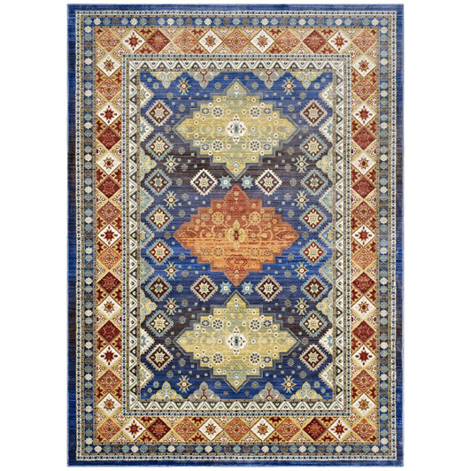 Atzi  Distressed 
Southwestern Diamond Floral 8x10 Area Rug, Fabric, Multi Colorful 14867