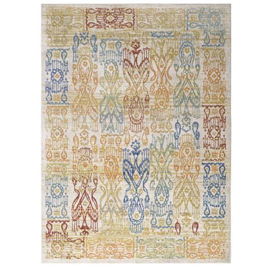 Solimar Distressed Southwestern Aztec 8x10 Area Rug, Fabric, Multi Colorful 14873