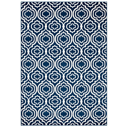 Frame Transitional Moroccan Trellis 8x10 Area Rug, Fabric, Multi Navy Blue 14904