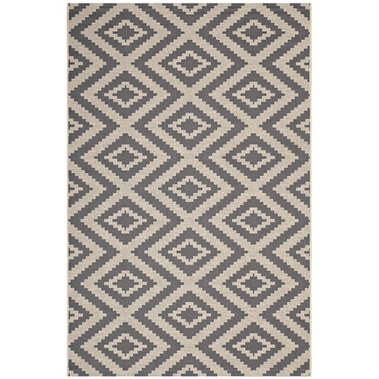 Jagged Geometric Diamond Trellis 5x8 Indoor and Outdoor Area Rug, Fabric, Grey Gray 14917