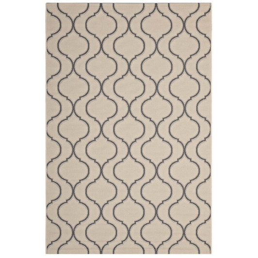 Linza Wave Abstract Trellis 8x10 Indoor and Outdoor Area Rug, Fabric, Multi Beige 14920