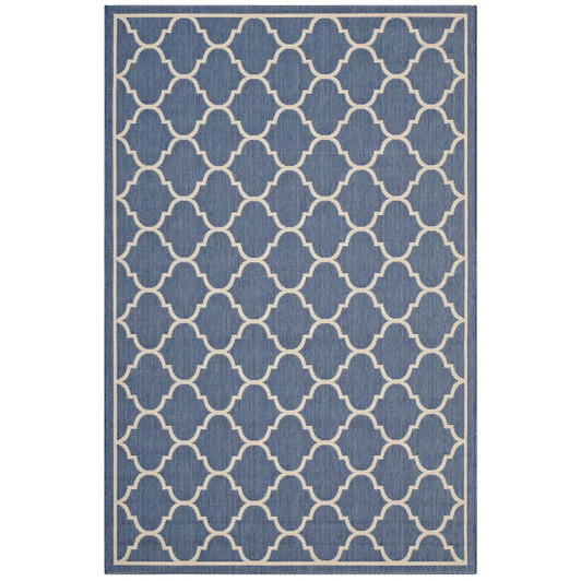 Avena Moroccan Quatrefoil Trellis 5x8 Indoor and Outdoor Area Rug, Fabric, Multi Blue 14921