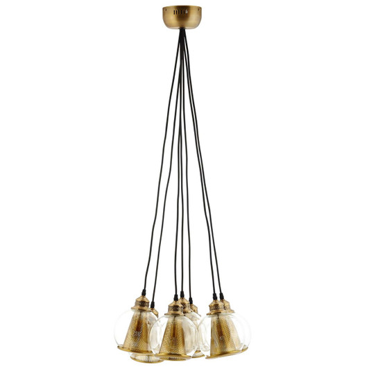 Peak Brass Cone and Glass Globe Cluster Pendant Chandelier, Metal Steel Steel Glass, Gold 15041