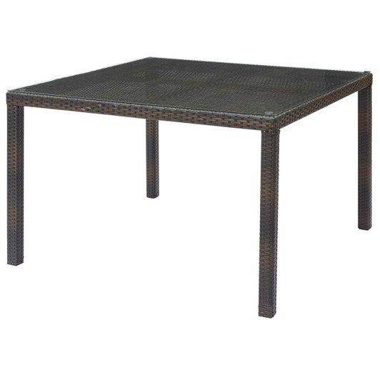 Conduit 47" Outdoor Patio Wicker Rattan Dining Table, Rattan Wicker Glass, Brown 15179