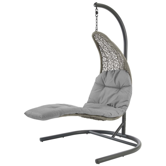 Landscape Hanging Chaise Lounge Outdoor Patio Swing Chair, Rattan Wicker, Grey Gray 15184