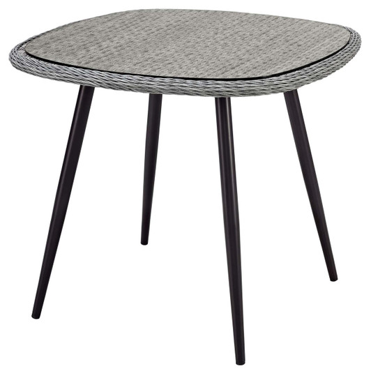 Endeavor 36" Outdoor Patio Wicker Rattan Dining Table, Rattan Wicker Glass Aluminum Metal, Grey Gray 15192