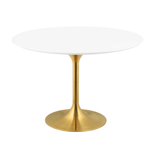 Lippa 47" Round Dining Table, Metal Steel Wood, Gold White 15211 Lippa 47" Round Dining Table, Metal Steel Wood, Gold White 15211