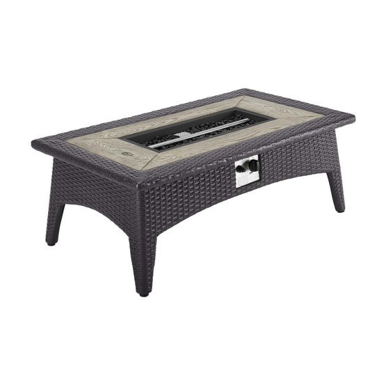 Splender 43.5" Rectangle Outdoor Patio Fire Pit Table, Rattan Wicker, Dark Grey Gray 15289