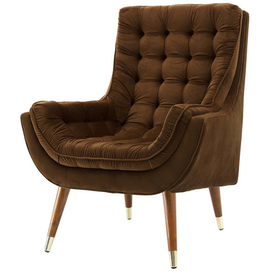 Suggest Button Tufted Upholstered Velvet Lounge Chair, Velvet Fabric, Brown 15305
