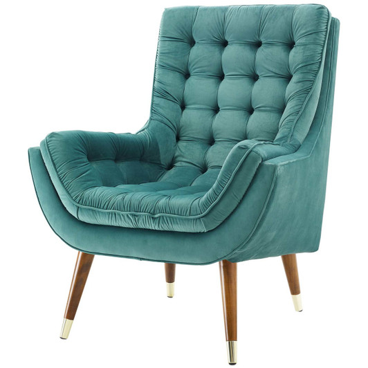 Suggest Button Tufted Upholstered Velvet Lounge Chair, Velvet Fabric, Aqua Blue 15312