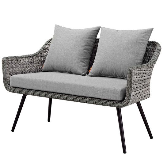 Endeavor Outdoor Patio Wicker Rattan Loveseat, Rattan Wicker Aluminum Metal, Grey Gray 15319