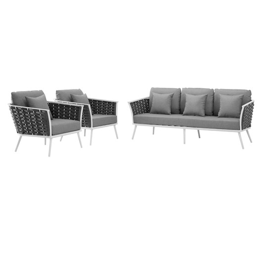Stance 3 Piece Outdoor Patio Aluminum Sectional Sofa Set, Fabric Aluminium, White Grey Gray 15334