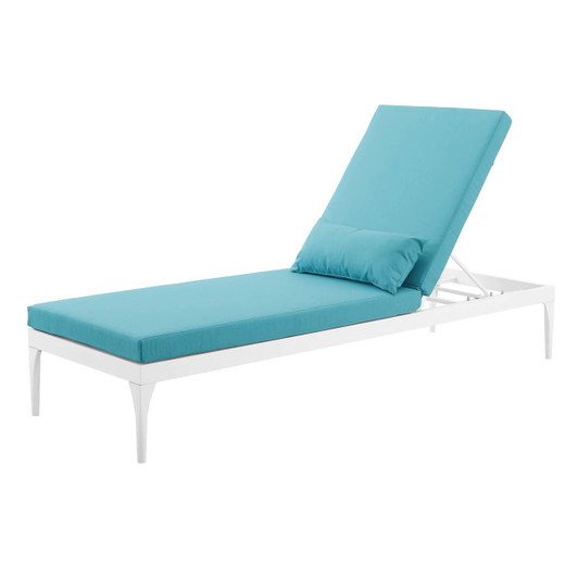 Perspective Cushion Outdoor Patio Chaise Lounge Chair, Fabric Metal Steel, White Blue 15375