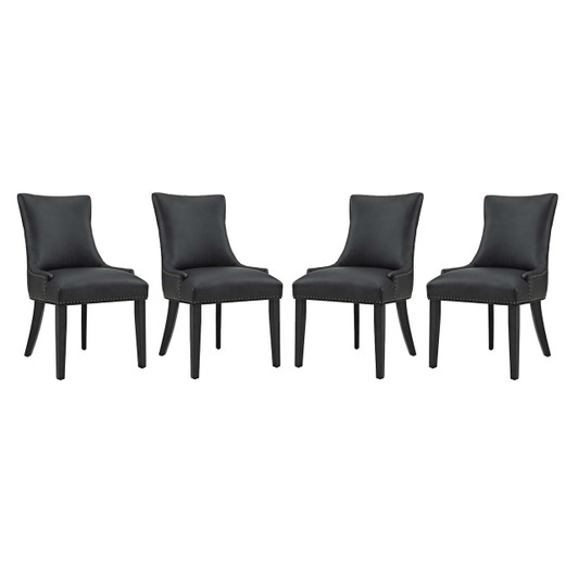 Marquis Dining Chair Faux Leather Set of 4, Faux Vinyl Leather Nail Rivet, Black 15465