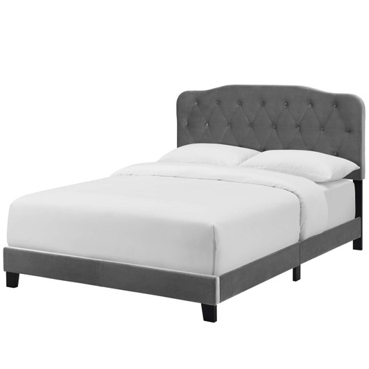 Amelia Full Upholstered Velvet Bed, Full Size, Velvet Fabric, Grey Gray, 15499